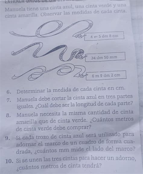 O SANTILLANA Manuela Tiene Una Cinta Azul Una Cinta Verde Y Una Cinta