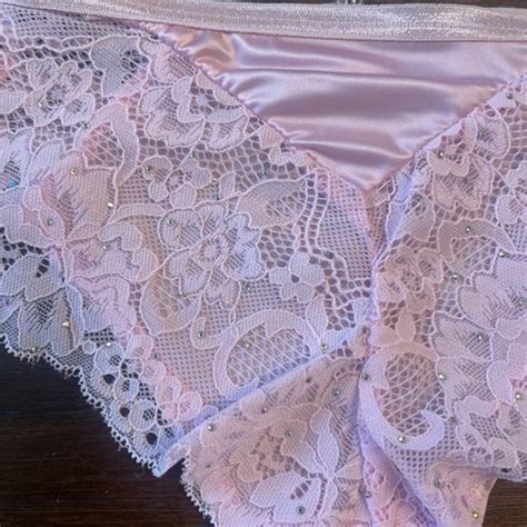 Juicy Pink Satin Rhinestone Lace Back Sissy Bikini Panty Underwear Size Small EBay