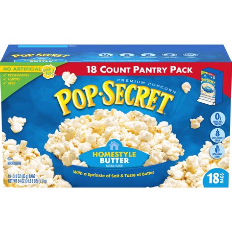 Pop Secret Microwave Popcorn Homestyle Butter Flavor 3 Oz Sharing Bags 18 Ct