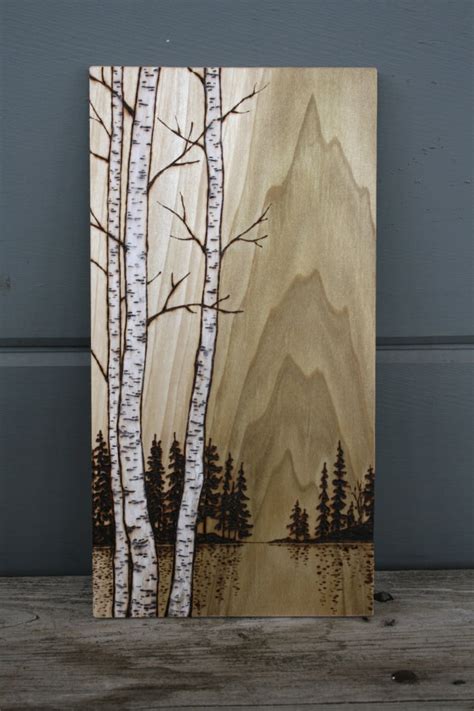 Birch Trees Art Block Wood Burning Etsy