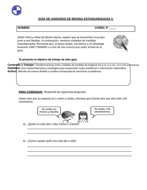 5º básico Geometría Unidades de medida Estandarizadas 3 Colegio Sol