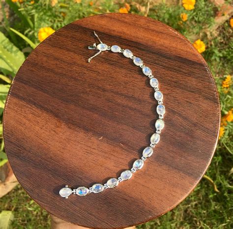 Natural Moonstone Bracelet 925 Sterling Silver 7x5 MM Oval Etsy UK