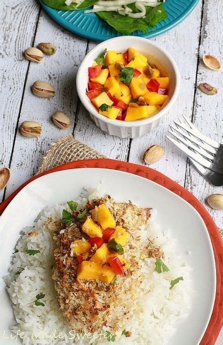 Coconut Pistachio Crusted Tilapia With Mango Salsa Life Made Sweeter