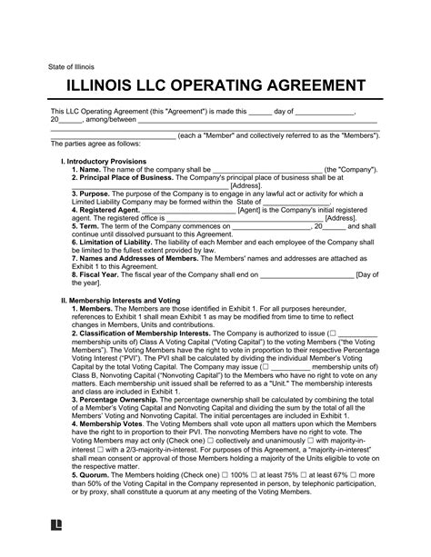 Free Illinois LLC Operating Agreement Template PDF Word