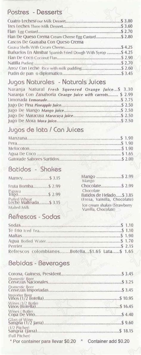 Menu At El Rinconcito Latino Doral Restaurant Miami Nw Th St