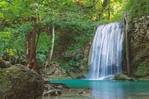 Cascada En Bosque Profundo En El Parque Nacional De La Cascada De