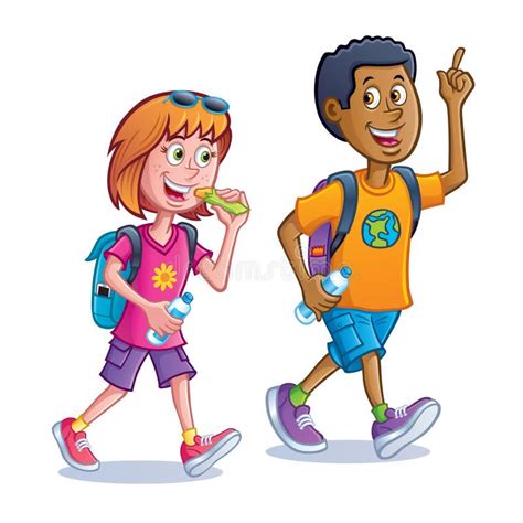 Kids Walking with Backpacks Stock Illustration - Illustration of cell, chatting: 64505353