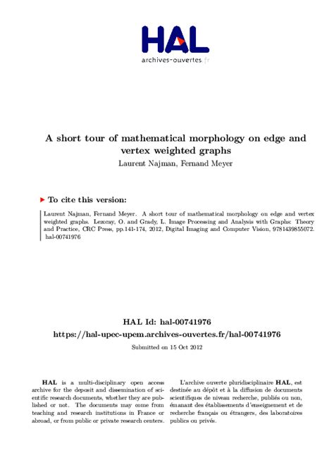 Pdf A Short Tour Of Mathematical Morphology On Edge And Vertex