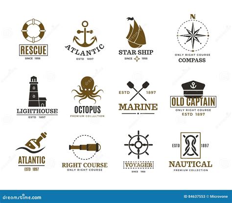 Vintage Nautical Marine Sailing Sea Vessel Vector Labels Badges