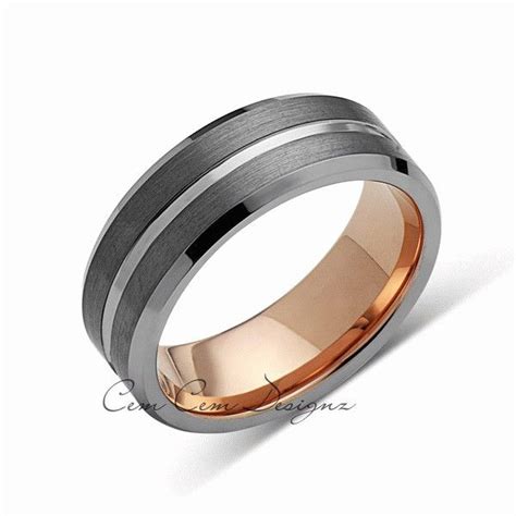 Rose Gold Tungsten Wedding Band Gray Brushed Ring 8mm Ring Unique Engagment Band Comfor