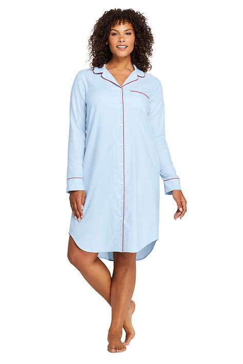 Lands End Long Sleeve Print Flannel Nightshirt