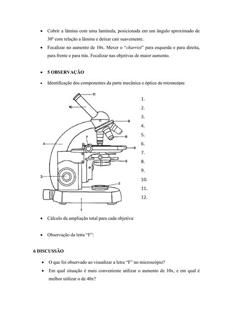 Roteiros De Aulas Práticas Roteiro 1 Microscópio óptico Pdf