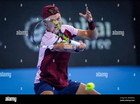 Holger Rune From Denmark Returns A Shot During His Match Against