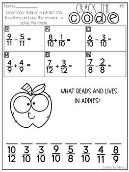 Crack The Code Adding Subtracting Fractions L Fall Themed By