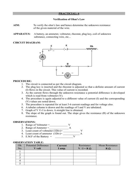 Practicial Verification Of Ohms Law Aim