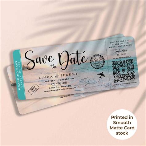 Beach Boarding Pass Save The Date In Matte Cardstock Perfect For A