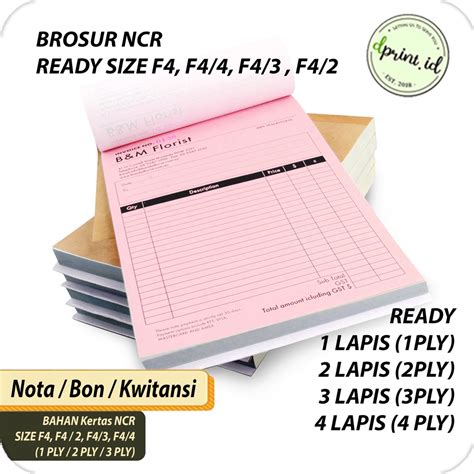 Jual Cetak Bon F4 Kwitansi Nota Toko NCR 4 PLY 3 PLY 2 PLY 1 PLY