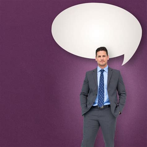 Premium Photo Thinking Businessman Against Speech Bubble