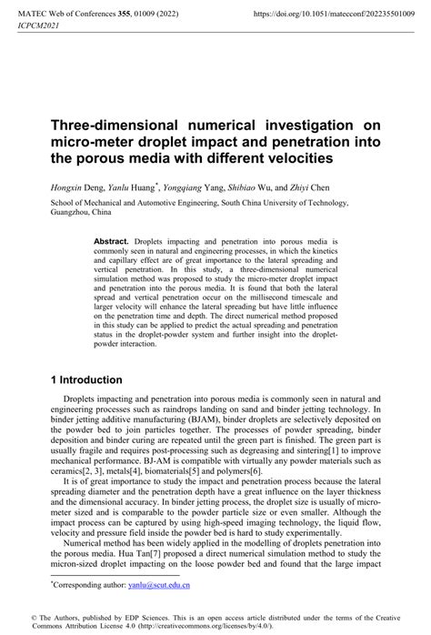 Pdf Three Dimensional Numerical Investigation On Micro Meter Droplet