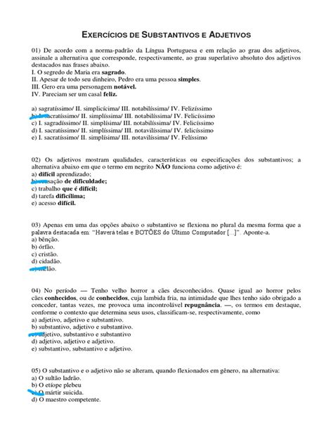 Exercicios Substantivos E Adjetivos - Exercícios de Substantivos e Adjetivos | PDF | Adjetivo | Substantivo