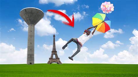 I Jumped From The Tallest Tower With An Umbrella And Balloon Youtube