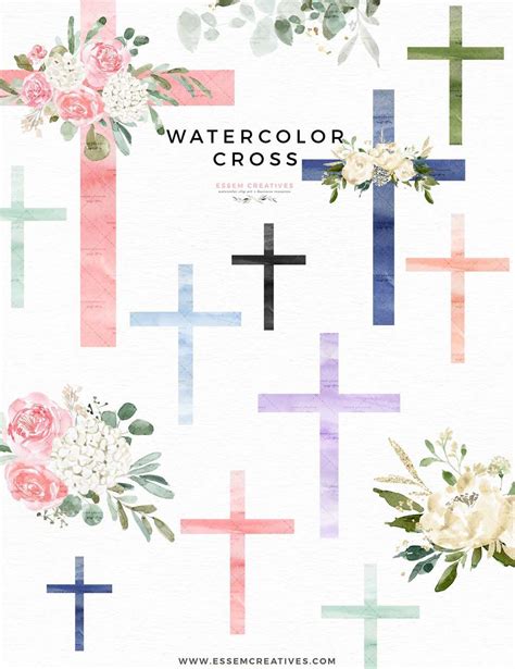 Watercolor Hand Painted Floral Cross Clip Art Easter Religious Clip