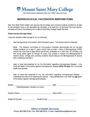 Fillable Online Meningitis Information Response Form Mount Saint Mary