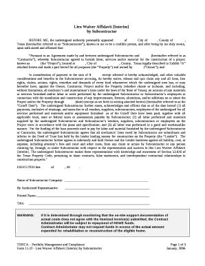 Lien Waiver Affidavit Interim Doc Template PdfFiller