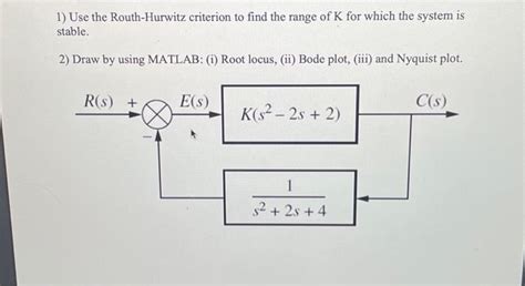 Solved 1) Use the Routh-Hurwitz criterion to find the range | Chegg.com