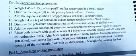 Solved Part B Copper Solution Preparation Weigh 1 45 1 55 G Of Copper