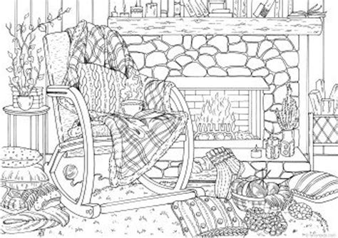 Fireplace Printable Adult Coloring Page From Favoreads Etsy Uk