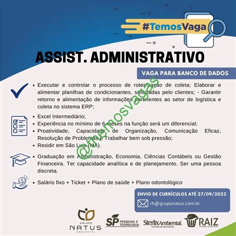 Assistente Administrativo São Luís Ma 01 Vagas Themos Vagas