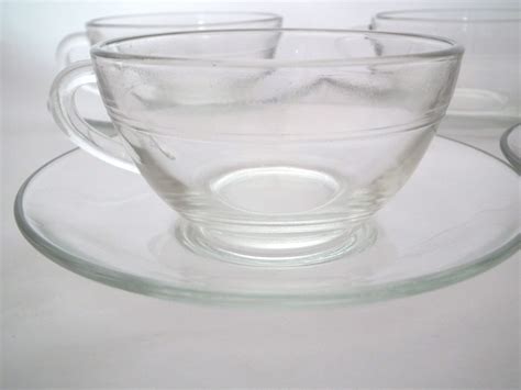 Vintage Duralex Glass Tea Cup And Saucer Set On A Stand Mid