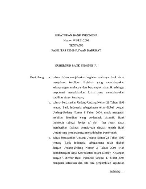 PDF PERATURAN BANK INDONESIA Nomor 8 1 PBI 2006 TENTANG DOKUMEN TIPS