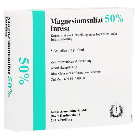 Magnesiumsulfat Inresa Konz Z H E Inj Inf L X Milliliter N