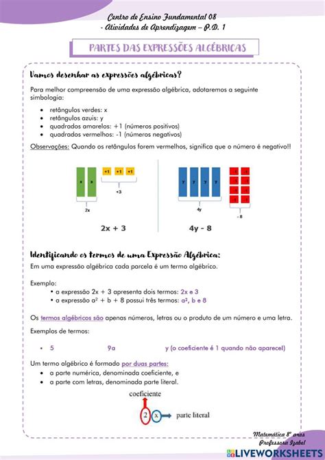 Exercícios De Expressões Algébricas 8 Ano - 7