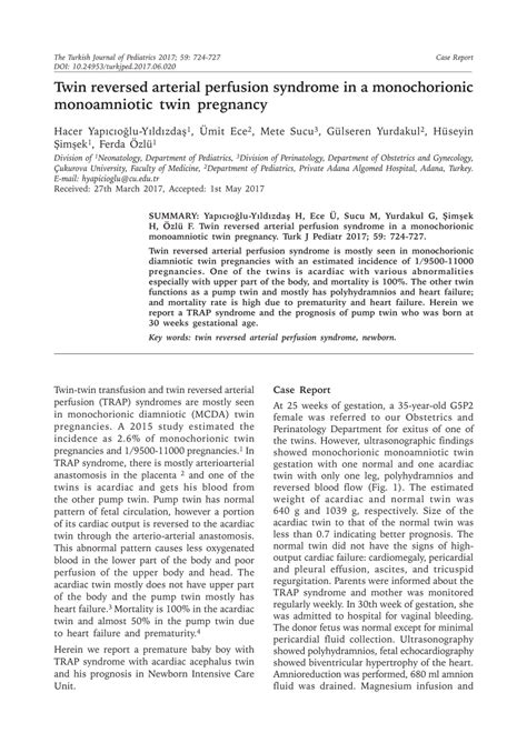 Pdf Twin Reversed Arterial Perfusion Syndrome In A Monochorionic