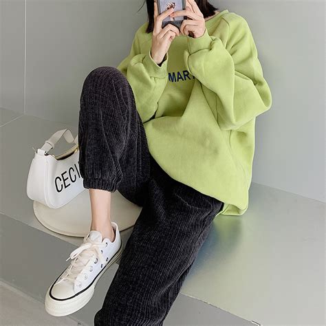 HOT กางเกงผาลกฟก Chenille กางเกงรดขอเทาทรงหลวมเอวสงใสแลวดผอมแบบใหมสำหรบฤดใบไมผล