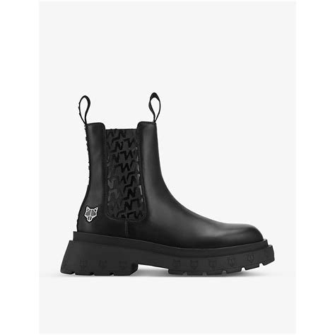 Naked Wolfe Caution Logo Embossed Leather Chelsea Boots Black