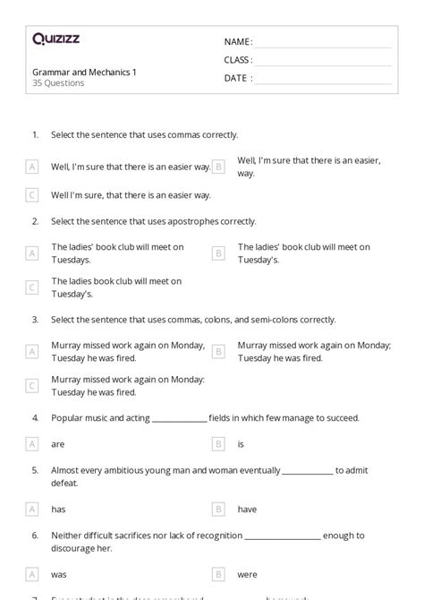 Grammar And Mechanics Worksheets On Quizizz Free Printable