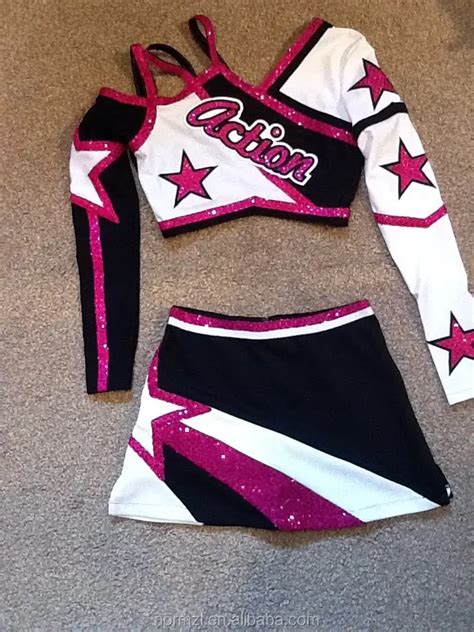 Sexy Straps Cheerleading Uniforms Rhinestonestop Sparkle Long Sleeve Hot Cheerleading Costumes