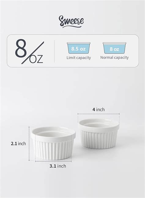 8 Ounce for Souffle Ramekins Sweese 501.001 Porcelain Souffle Dishes ...
