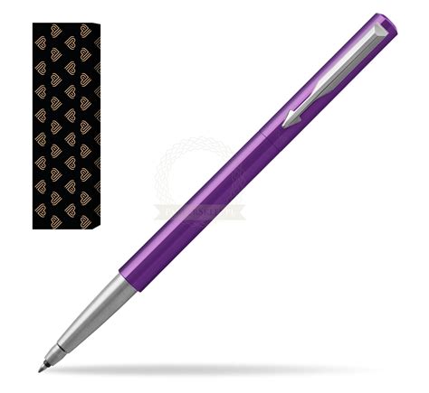 Parker Vector Purple Rollerball Pen In Cover Golden Hearts In Cover