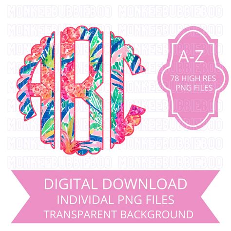 Floral Resort Preppy Monogram Png, Monogram Alphabet Pack, Scallop ...