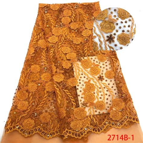 Latest African Net Lace Fabric High Quality Burnt Orange Embroidery