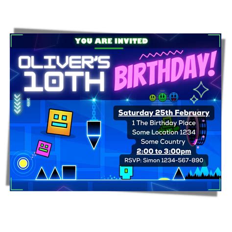 Geometry Dash Digital Invitation Personalised Party Invite Birthday