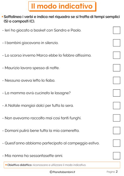 Il Modo Indicativo Esercizi Per La Scuola Primaria Pianetabambini It