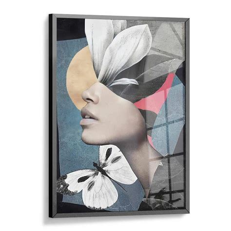 Quadro Decorativo Abstrato Mulher Prefil Flor E Borboleta Fran