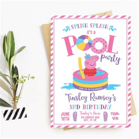 Peppa Pig Pool Party Invitation Peppa Pig Swim Party Peppa - Etsy