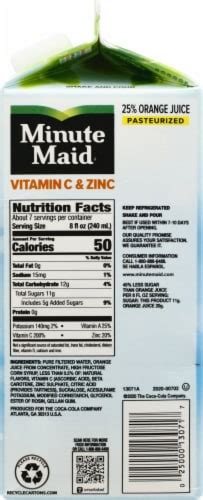 Minute Maid Vitamin C Zinc Pulp Free Orange Juice Beverage Fl Oz